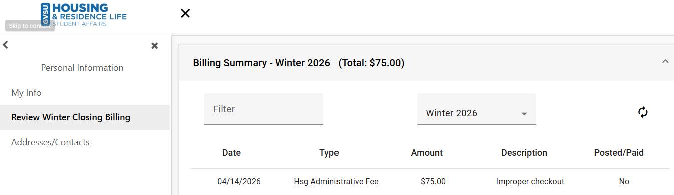 EXAMPLE OF MYHOUSING PORTAL BILLING SUMMARY